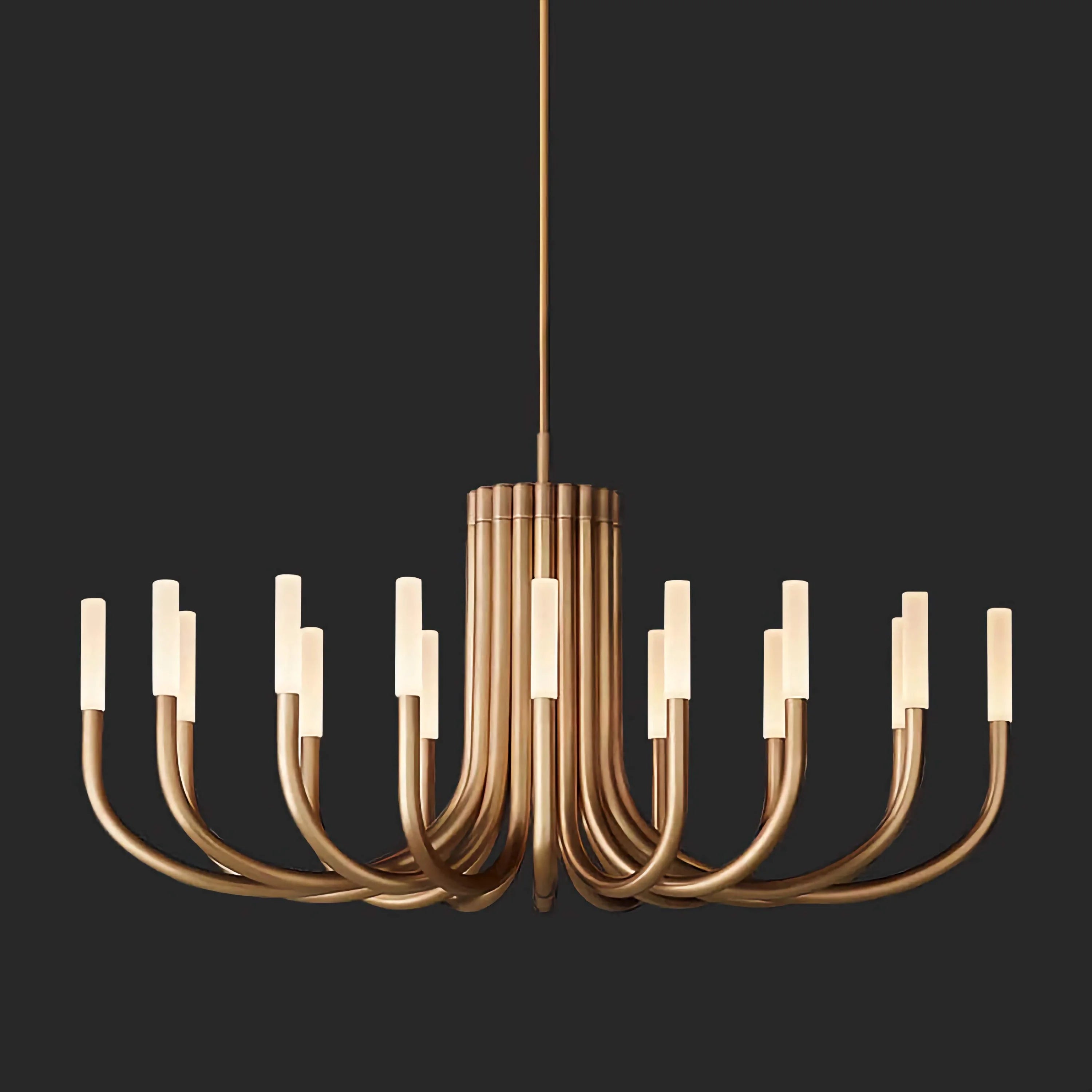 Curved Copper Candelabra Chandelier | 18 Light Sculptural Fixture | Opal Diffuser Lighting for Dining or Grand Entry