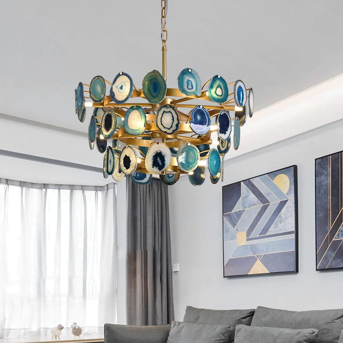 Genuine Green Agate Chandelier Brass | Semi Flush where a Cannot Hang 15 or 18 Light Casalola Lights Luxury Lamps