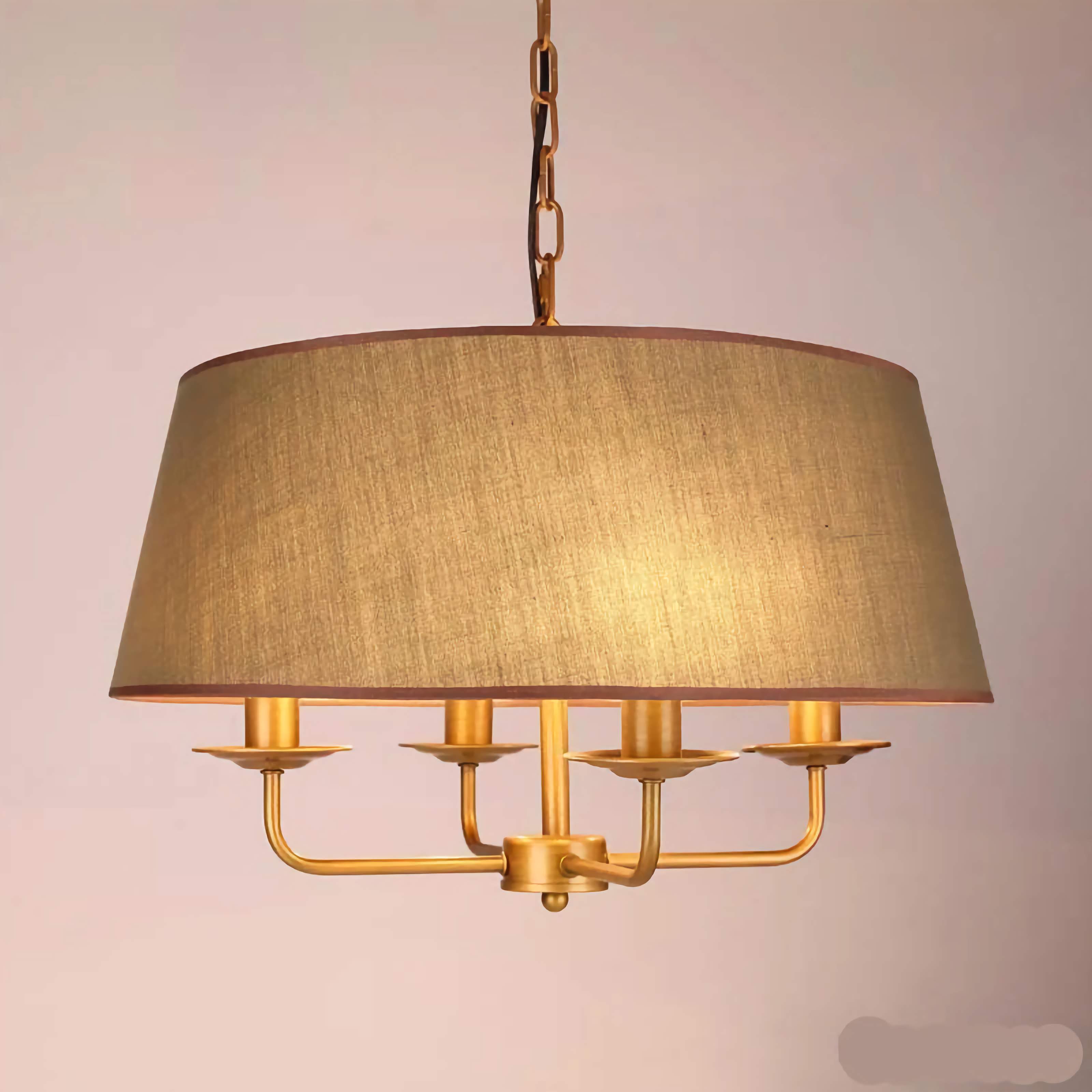 Drum Vintage Chandelier Green Fabric for Living Room