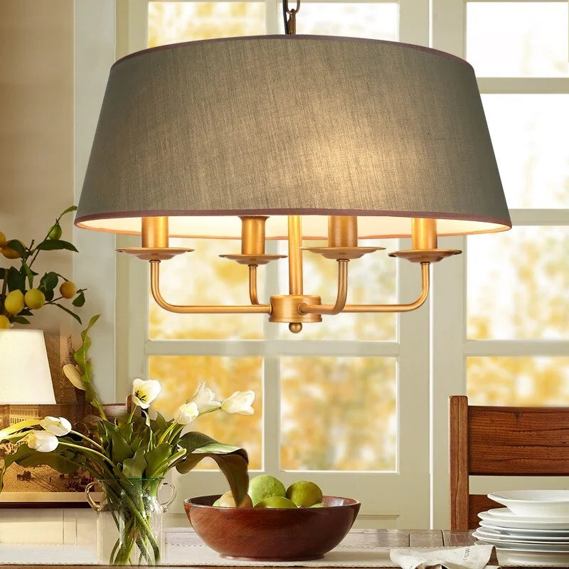 Green Drum Chandelier 50cm | Wrought-iron Vintage Fabric Semi-flush with Remote Living & Dining Room Casalolalights