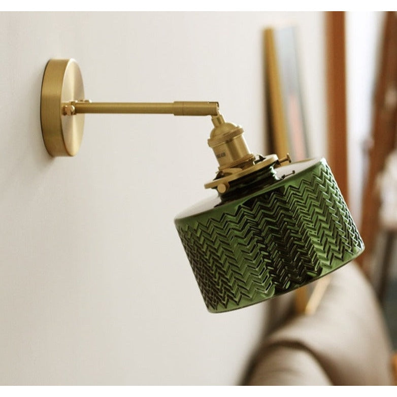 Green Glass Antique Wall Sconces with Pull Chain | Lamp for Bedroom Living Room