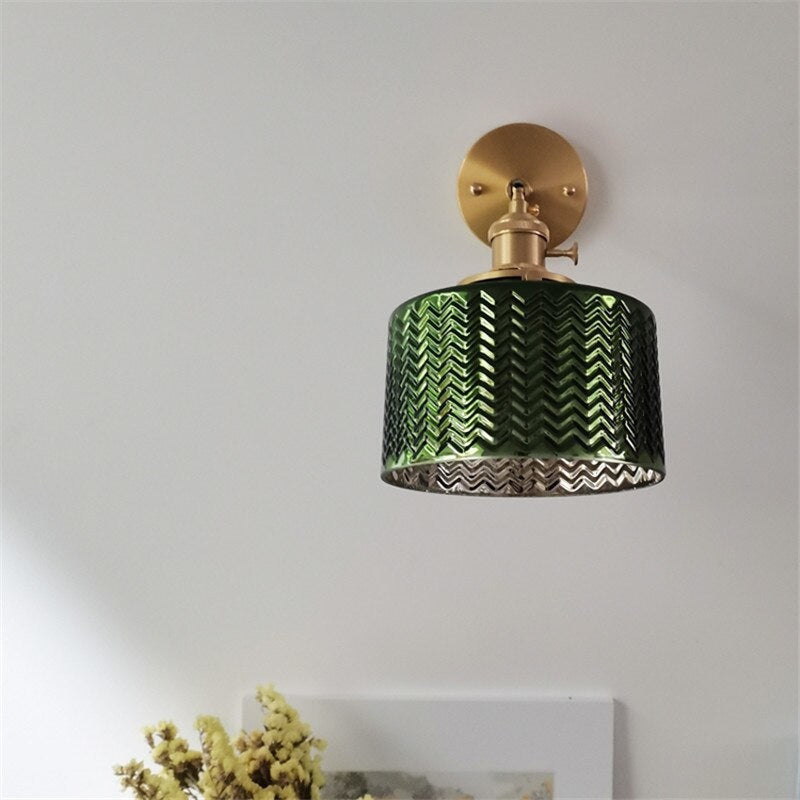 Green Glass Antique Wall Sconces with Pull Chain | Lamp for Bedroom Living Room