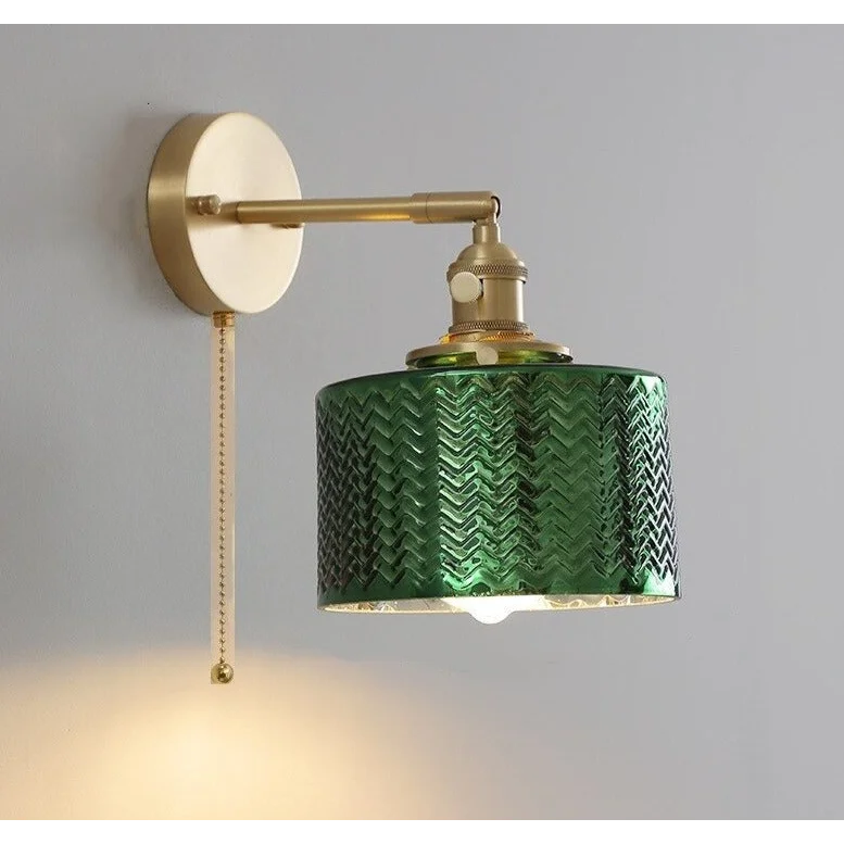 Green Glass Antique Wall Sconces with Pull Chain | Lamp for Bedroom Living Room