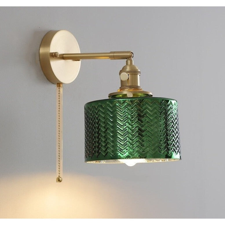Green Glass Antique Wall Sconces with Pull Chain | Lamp for Bedroom Living Room