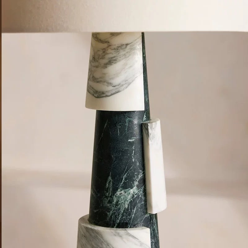 Art Deco Green Marble Table Lamp with Linen Shade | Modern for Console Living Room Bedroom Casalolalights Luxury Lamps