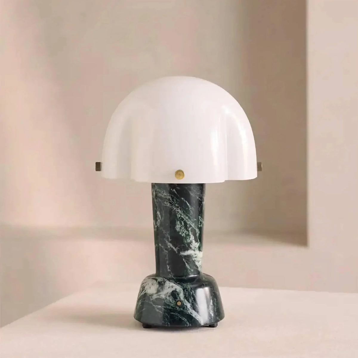 Small Green Marble Table Lamp for Bedroom and Nightstand | Scalloped Glass Dome Brass Dimmable Option Casalola Lights