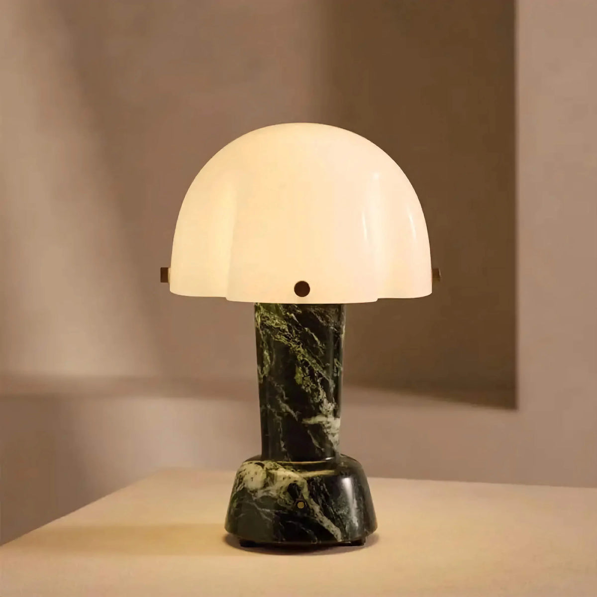 Small Green Marble Table Lamp for Bedroom and Nightstand | Scalloped Glass Dome Brass Dimmable Option Casalola Lights