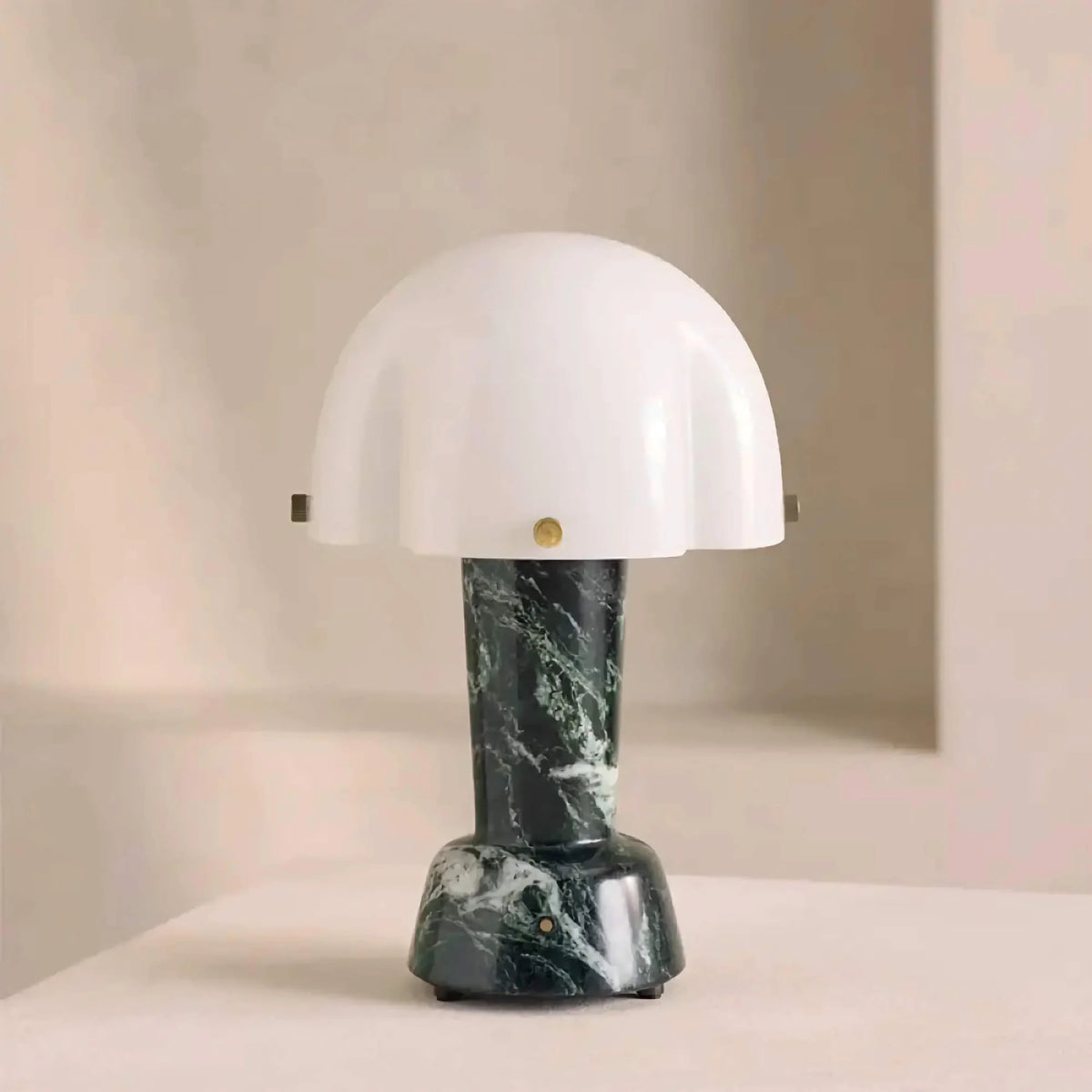 Small Green Marble Table Lamp for Bedroom and Nightstand | Scalloped Glass Dome Brass Dimmable Option Casalola Lights