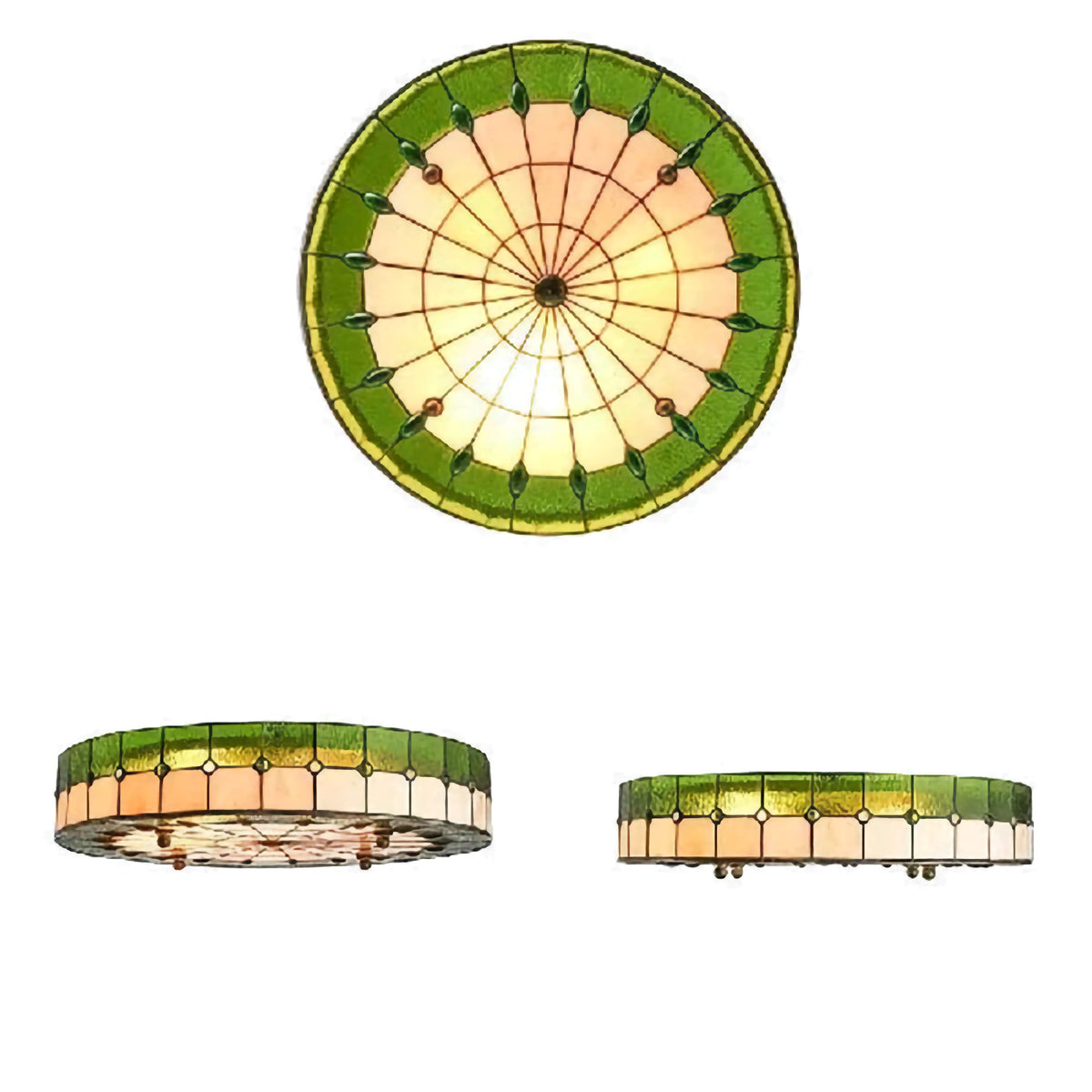 Green Stained Glass Flush Mount Ceiling Light for Hallway and Bedroom | Small to Large Dimmable Option Casalola Lights