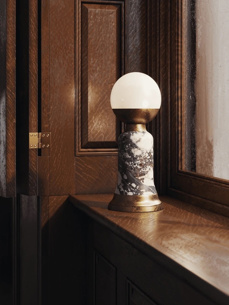 Grey Marble Table Lamp for Bedside and Console | Opaline Glass Totem 38 Cm Casalola Lights Luxury Lamps Interior