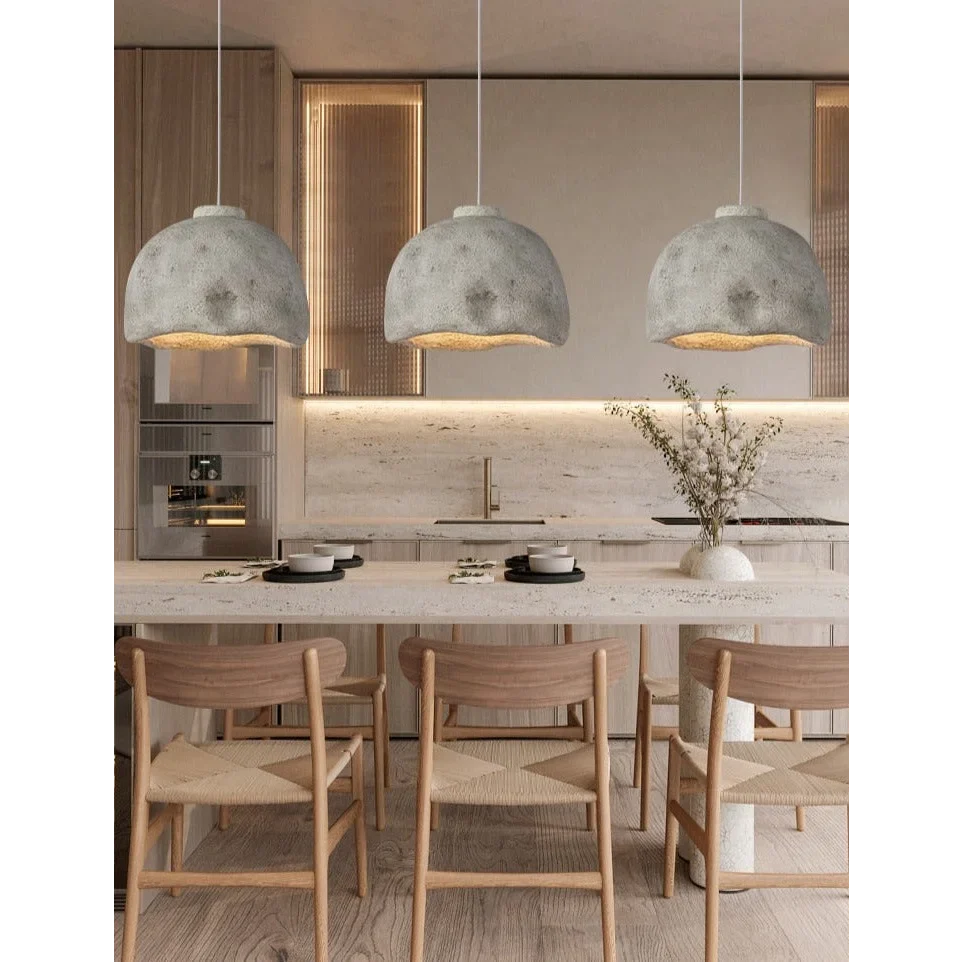 Grey Wabi-sabi Pendant Light 30-45cm | Textured Resin Hanging Lamp Japandi Minimalist Dining & Bedside Casalolalights