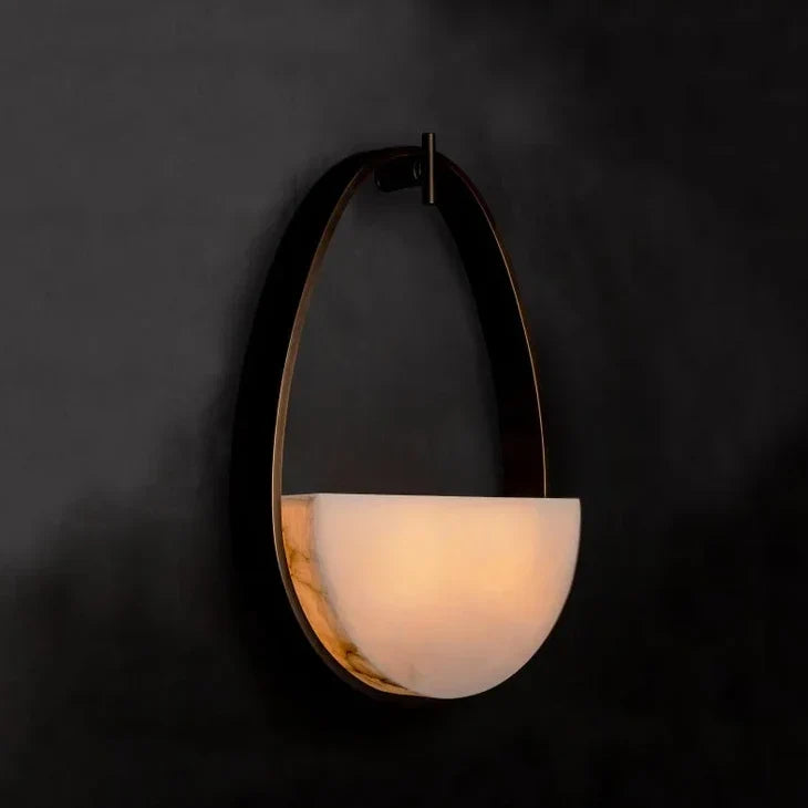 Genuine Alabaster Half Moon Wall Sconce Bronze | Hallway Up & Down Light Living Room Feature 50cm Tall Casalola Lights