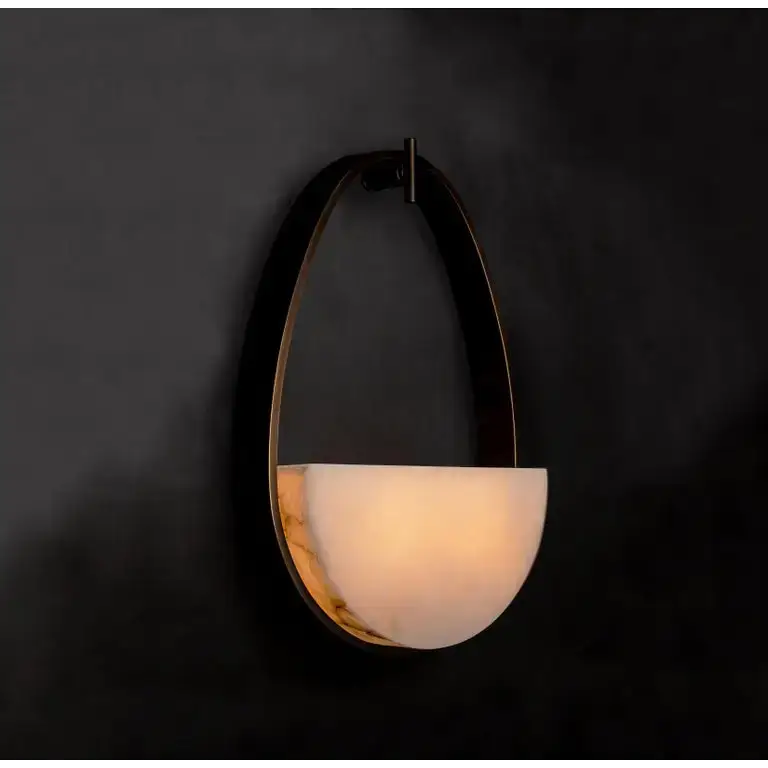 Alabaster Half-moon Wall Sconce – Antique Bronze & Marble - Sconces
