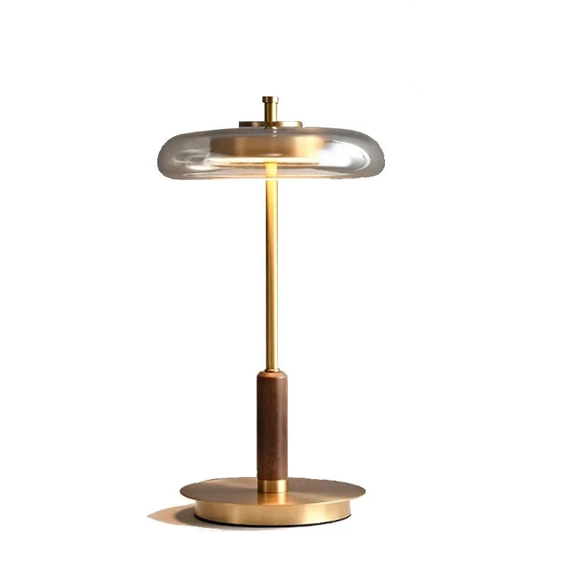 Glass Table Lamp for Bedroom and Office Desk | Small Modern Halo Disc Iron Wood Dimmable Option Casalola Lights Luxury
