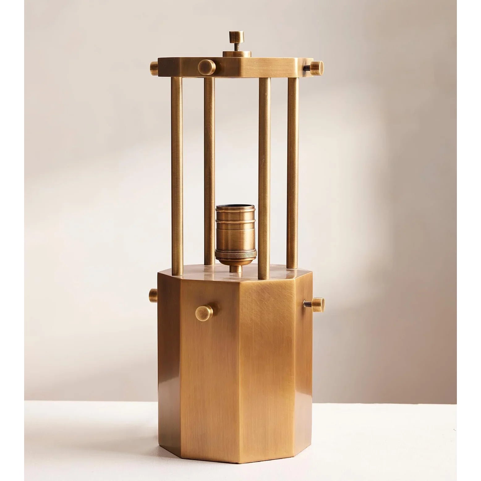 Hand Blown Amber Glass Table Lamp | Sculptural Brass Accent