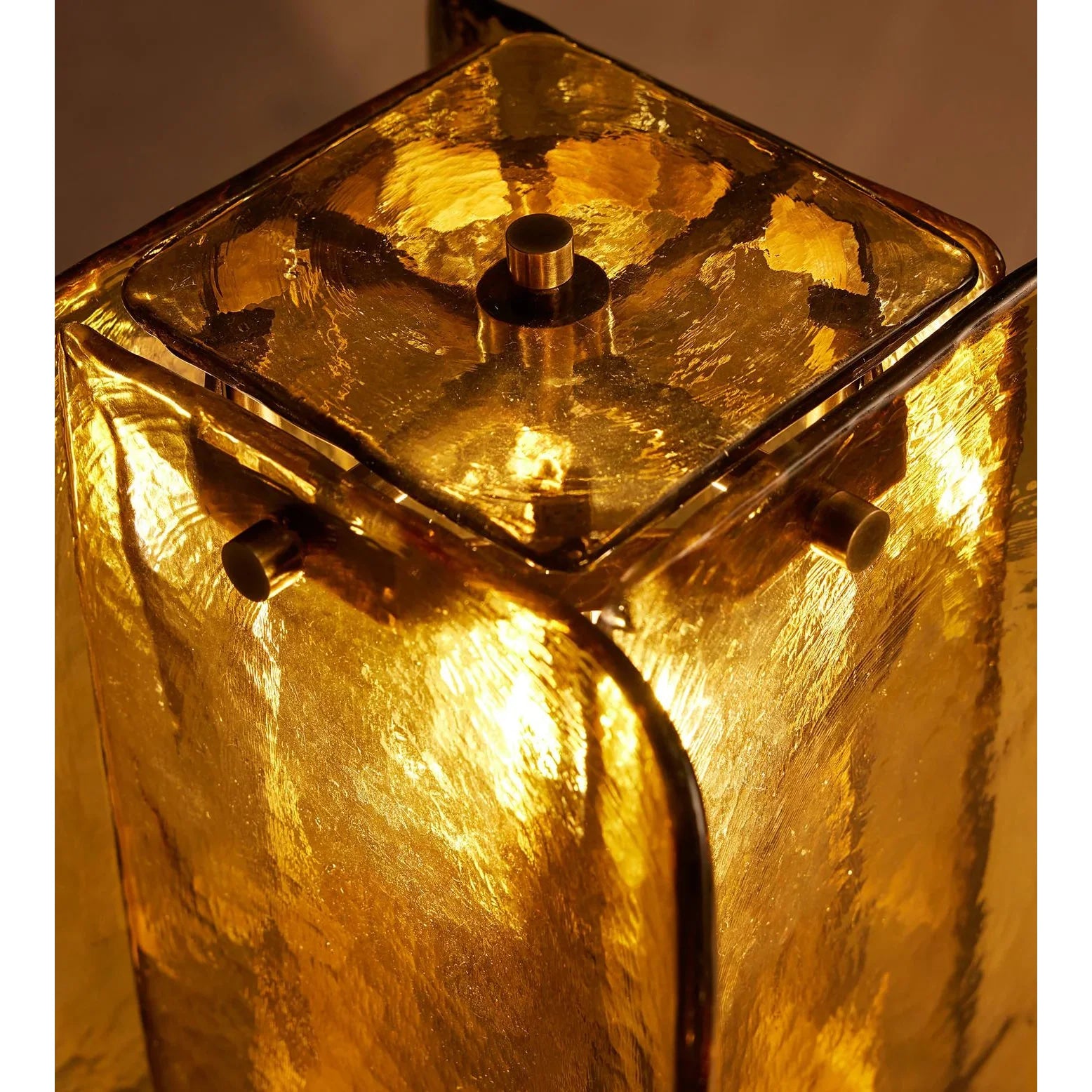 Hand Blown Amber Glass Table Lamp | Sculptural Brass Accent