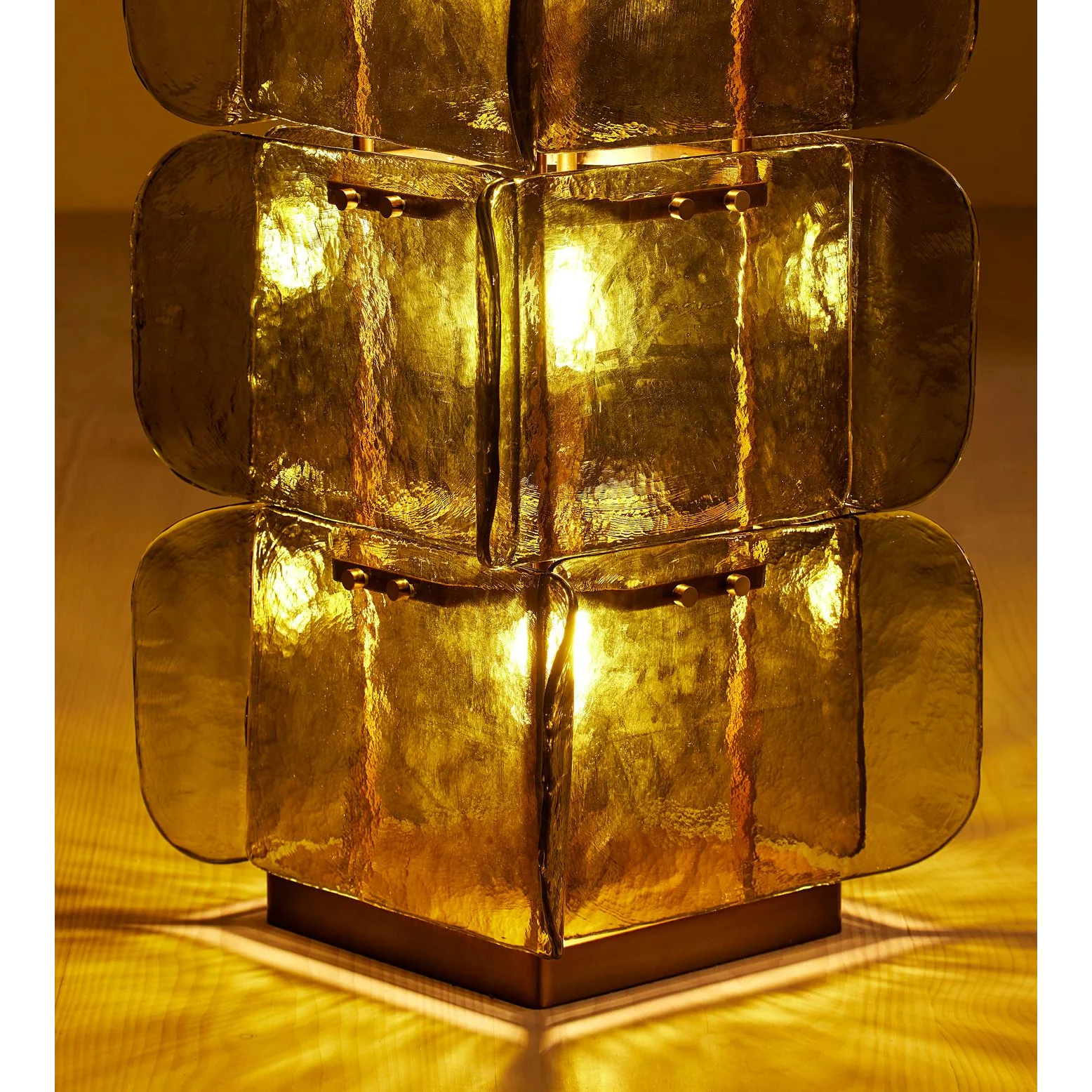 Living Room Hand Blown Olive Glass Totem Floor Lamp – Mid Century Modern Statement Lighting Warm Diffused Glow