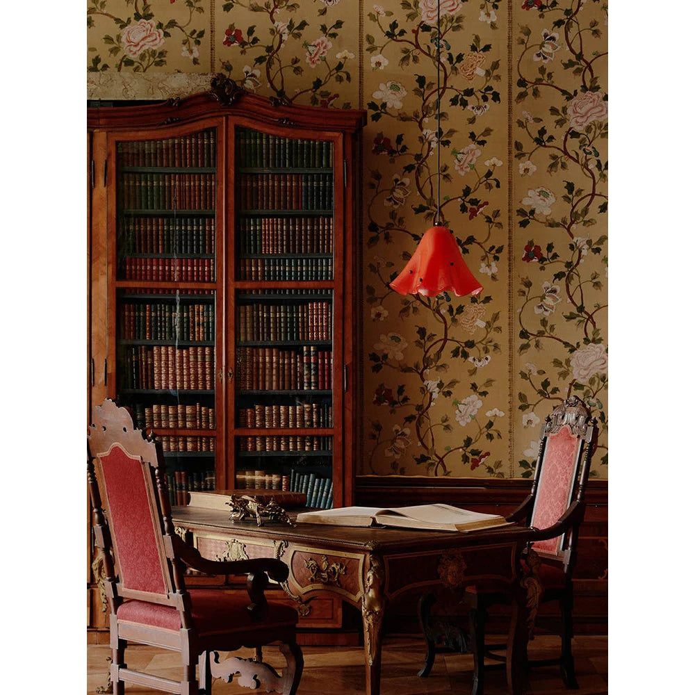 Hand Blown Amber Glass Pendant | Sculptural Botanical Accent Light