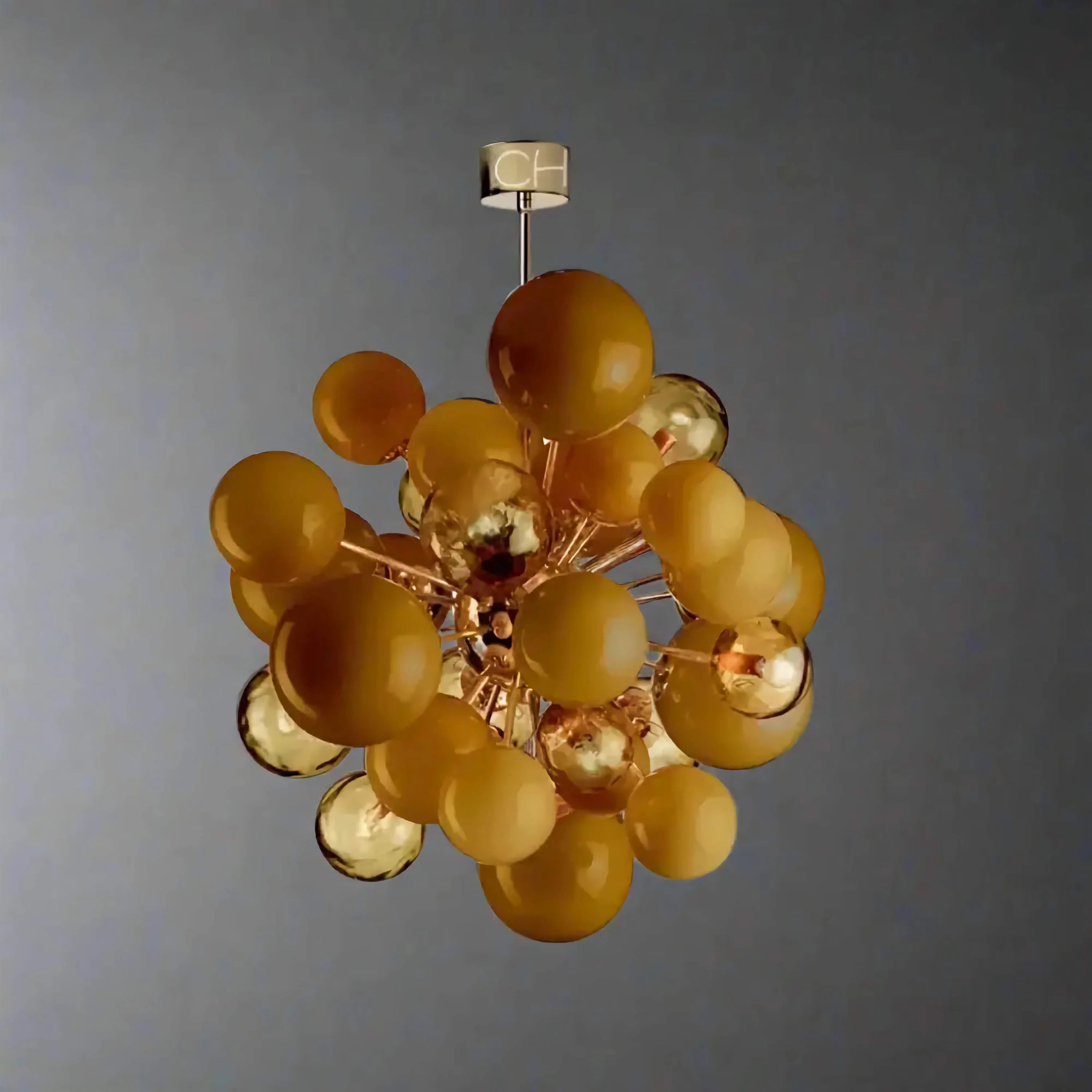 Hand Blown Amber Bubble Cluster Chandelier | Modern Dimmable Statement Lighting