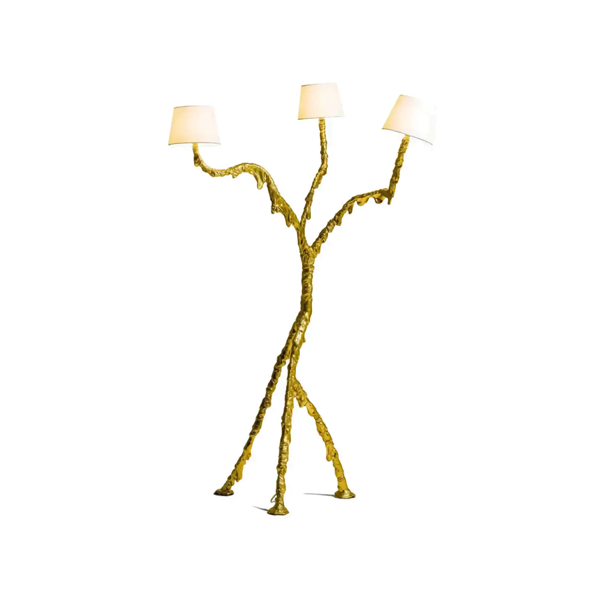 Hand-cast Bronze 3-arm Floor Lamp Fabric Shades | Large Foyer Light Heavy 52kg Base Organic Modern Casalola Lights