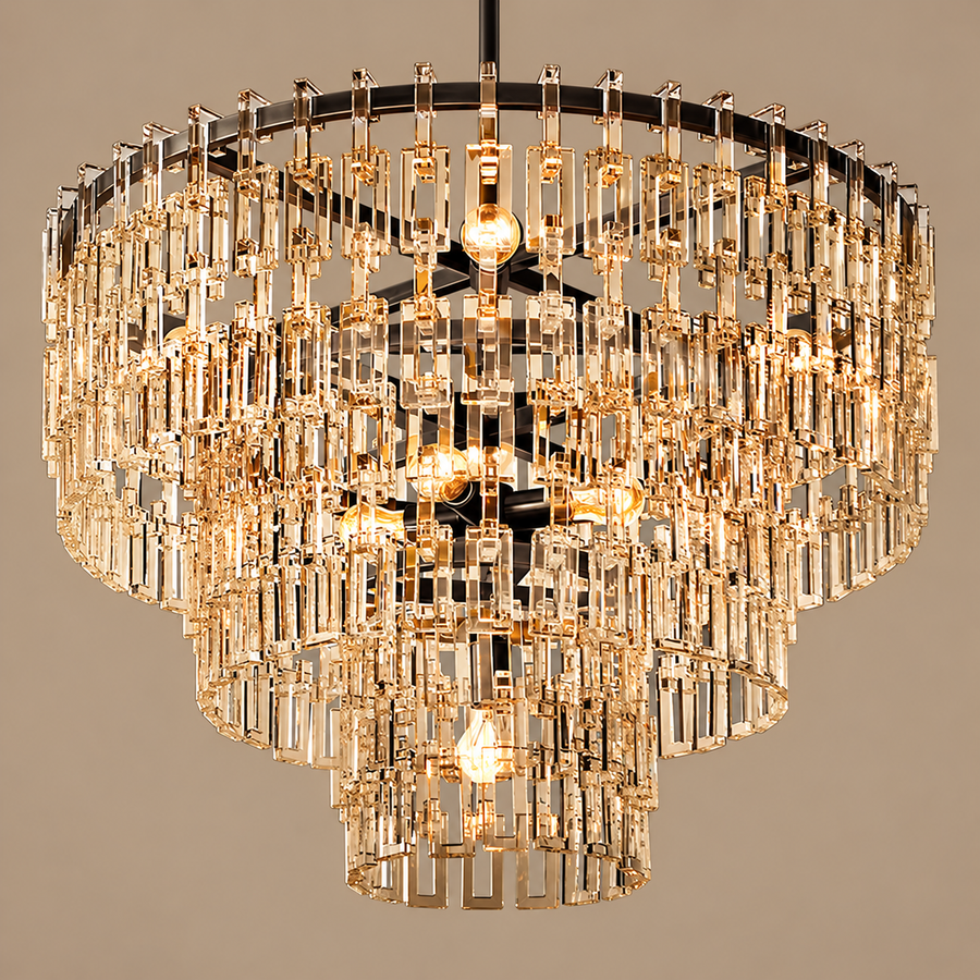 Hand-Cut Crystal Black Tiered Chandelier