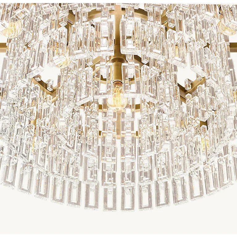 Hand Cut Crystal Drum Chandelier | New York Atelier Brass Ring | Gold Dimmable Living Fixture