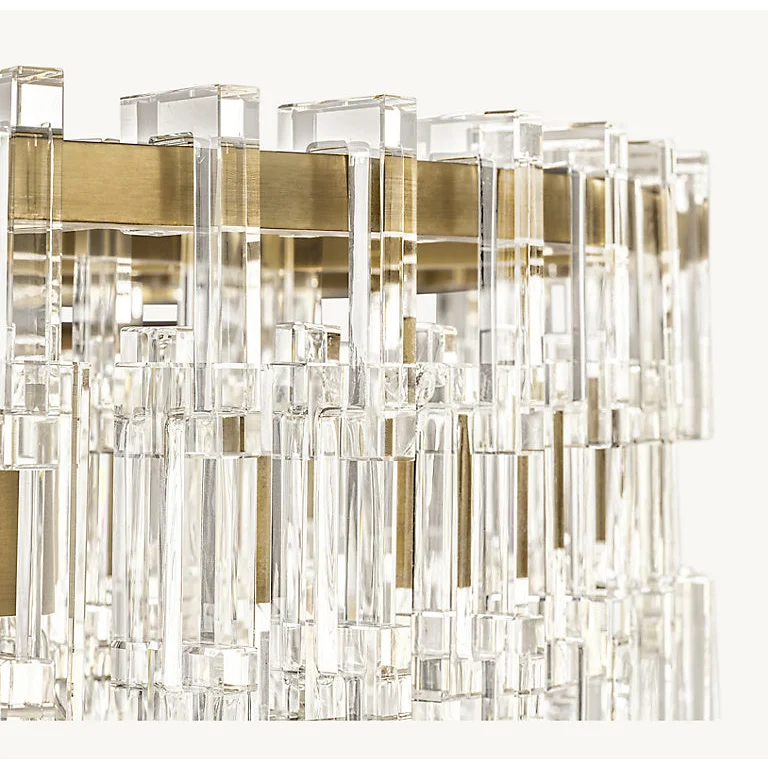 Hand Cut Crystal Rectangular Chandelier | Gold Dimmable Living Fixture