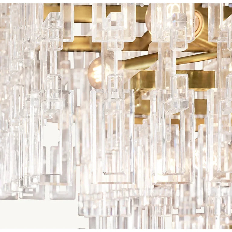 Hand Cut Crystal Tiered Chandelier | New York Atelier Brass Ring | Gold Dimmable Living Fixture