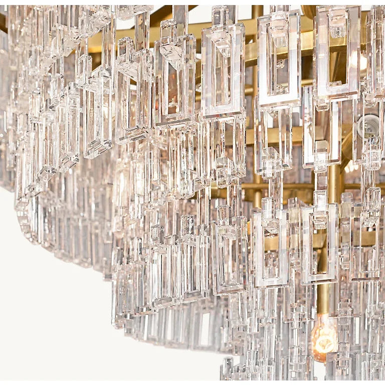 Hand Cut Crystal Tiered Chandelier | New York Atelier Brass Ring | Gold Dimmable Living Fixture
