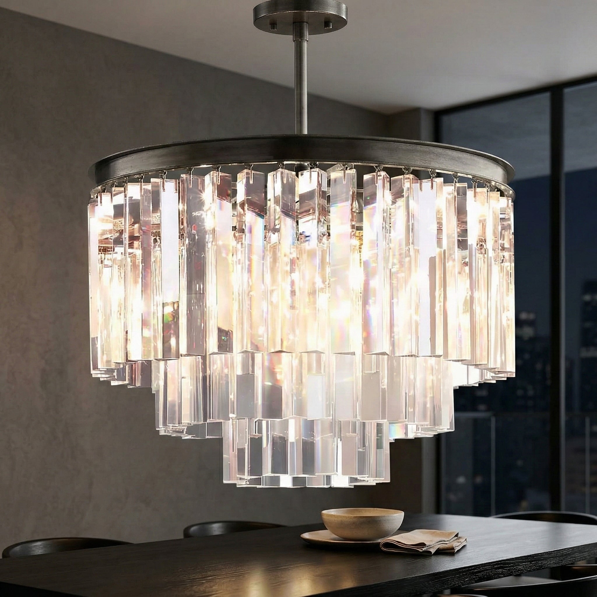 Hand-cut Black Tiered Chandelier | Crystal Brass | Ceiling Light Fixture for Dining Room Casalolalights Luxury Lamps