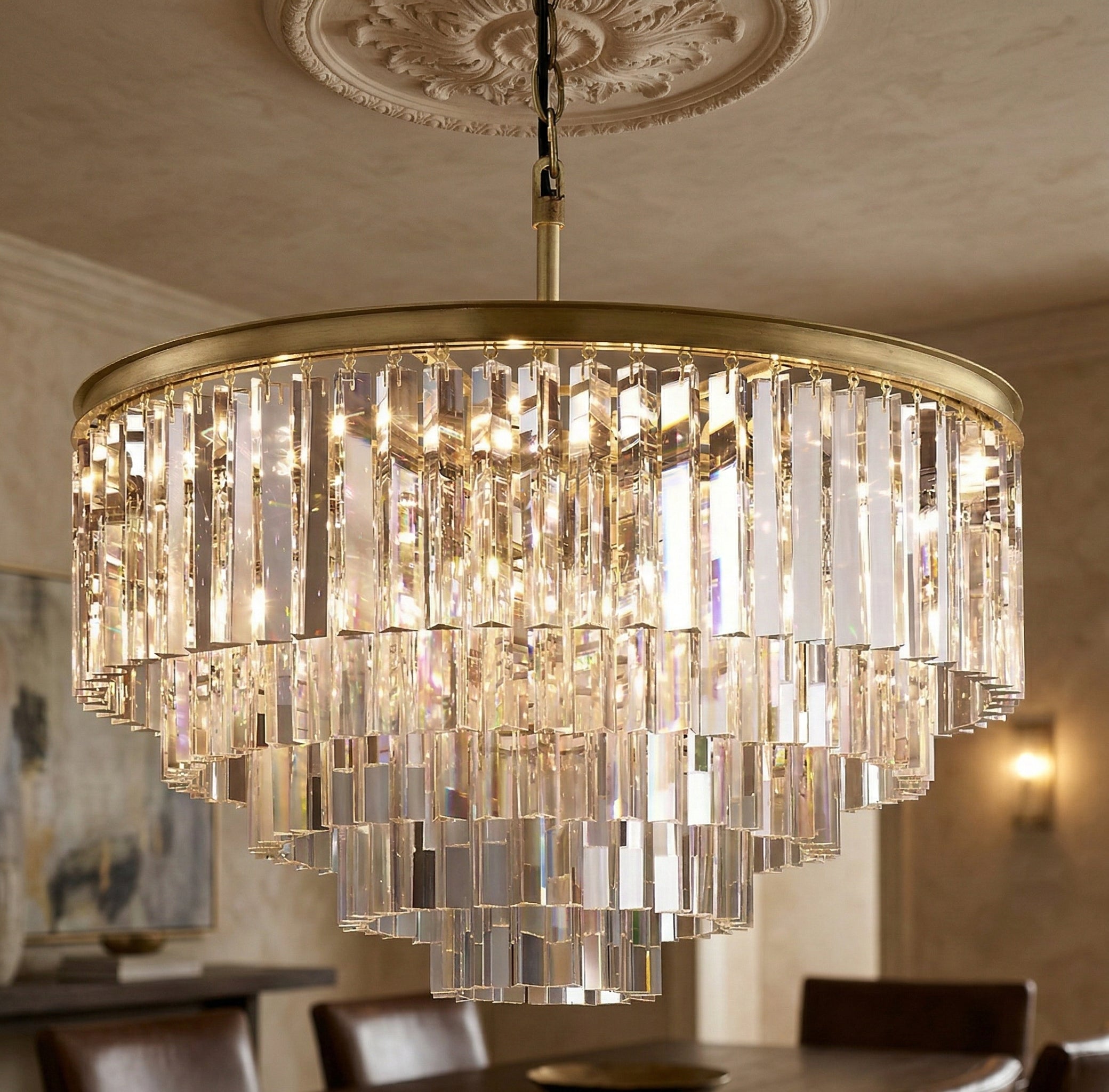 Hand-cut Black Tiered Chandelier | Crystal Brass | Ceiling Light Fixture for Dining Room Casalolalights Luxury Lamps