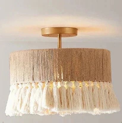 Bohemian Fringe Pendant Lights – Handcrafted Woven Rattan Hanging Lamps with Soft Tassel Detailing - Lamps