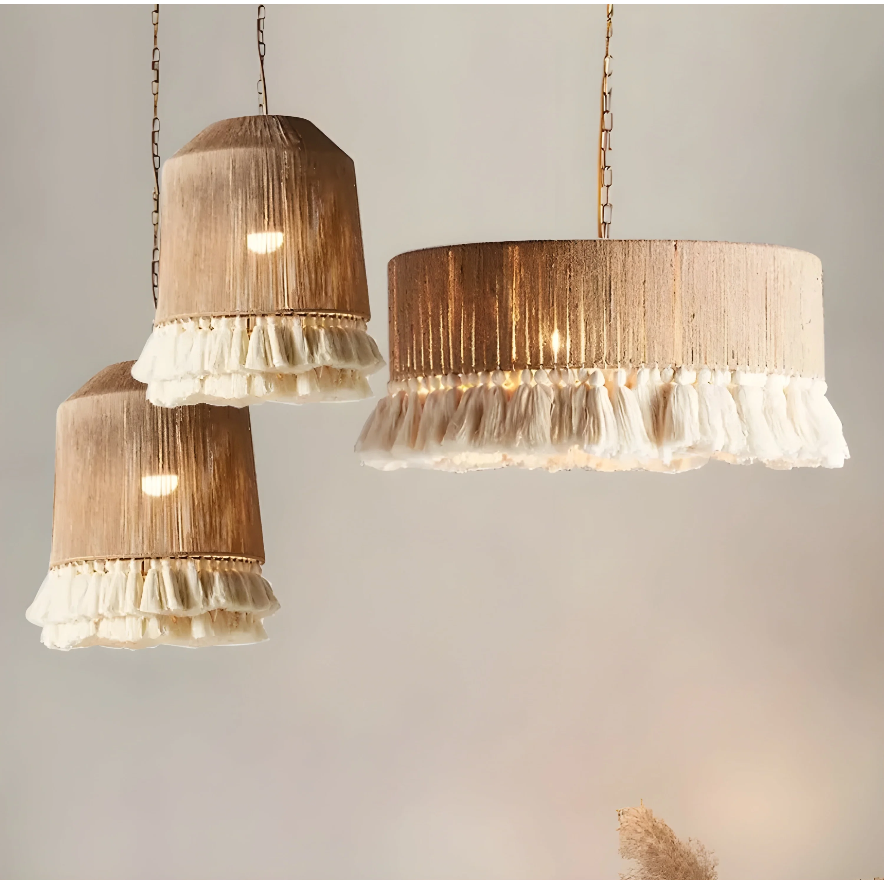 Bohemian Fringe Pendant Lights – Handcrafted Woven Rattan Hanging Lamps with Soft Tassel Detailing