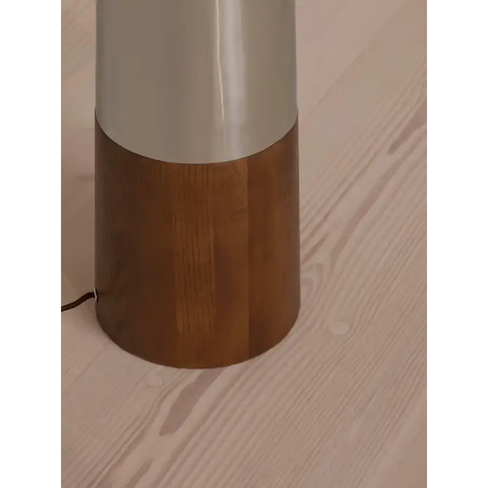 Stainless Steel & Wood Floor Lamp | Hand-stitched Fabric Shade - Lamps