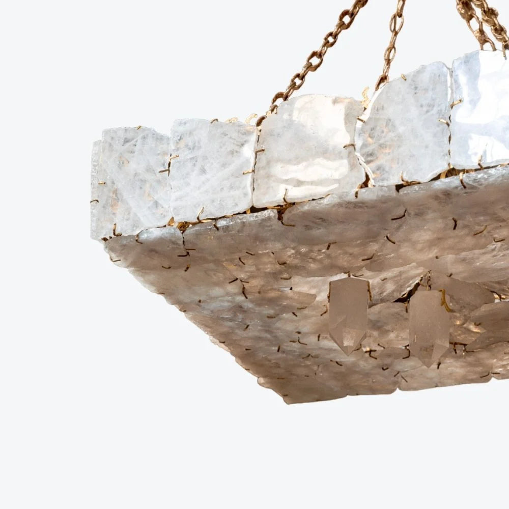 Handcrafted Marble & Gold Chandelier – Luxury Rectangular Lighting