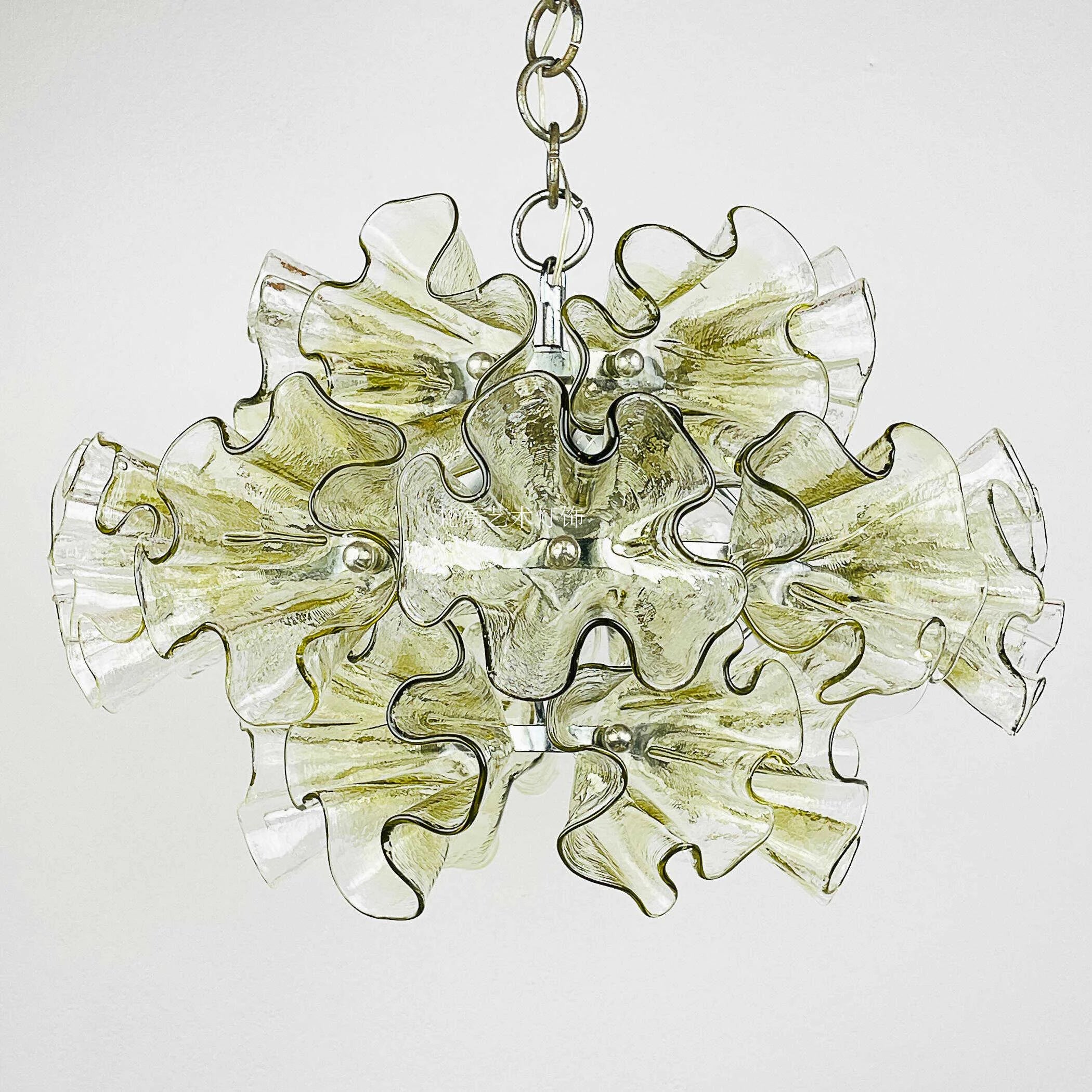 Murano Glass Ruffle Chandelier | Handcrafted Italian Pendant Light | Vintage Inspired Fixture for Dining or Lounge