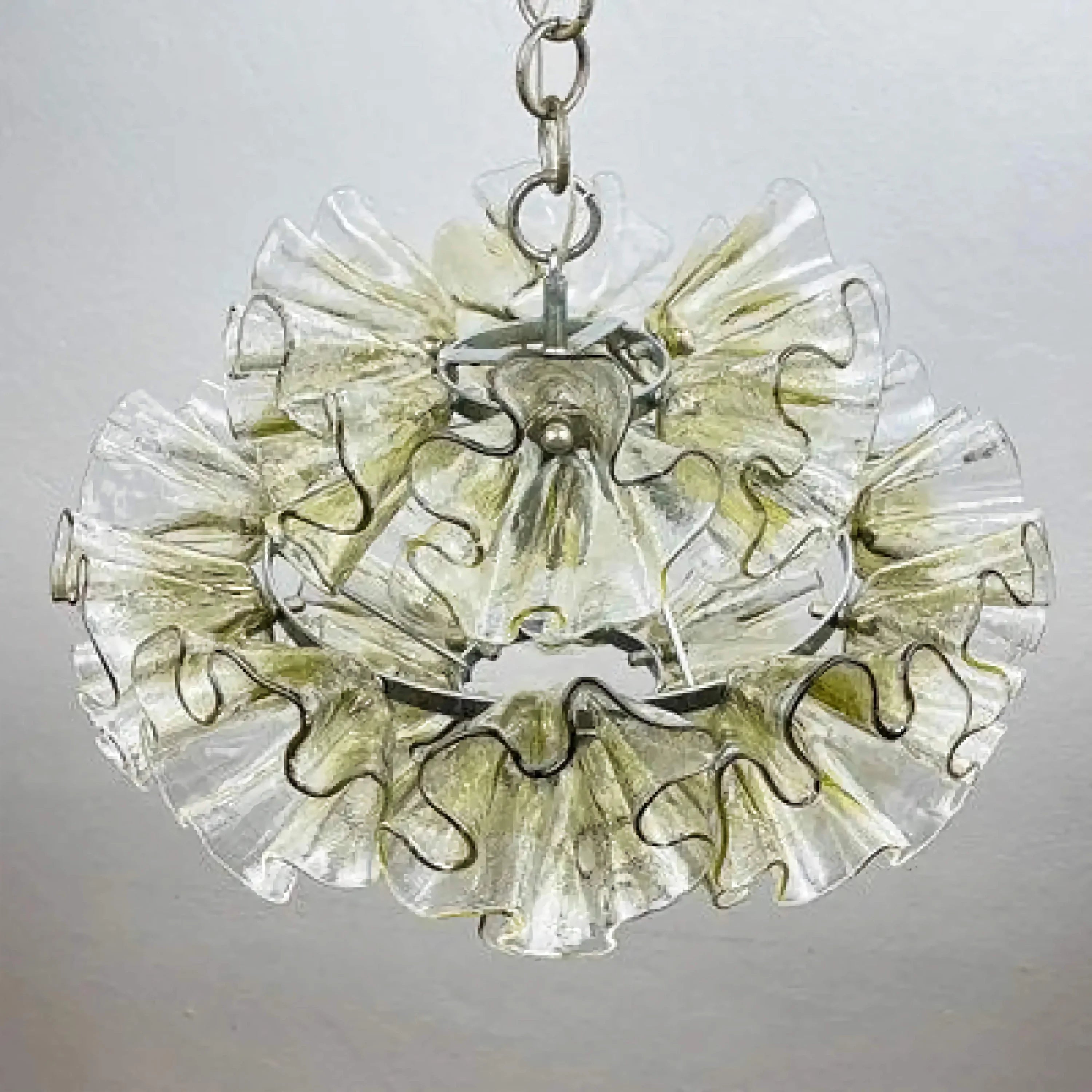 Murano Glass Ruffle Chandelier | Handcrafted Italian Pendant Light | Vintage Inspired Fixture for Dining or Lounge