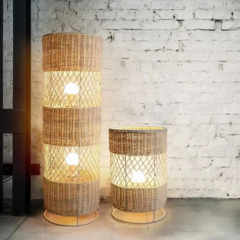 Handcrafted Rattan Lamp Collection Rustic Cottagecore Decor for Living Room - Floor Lamps