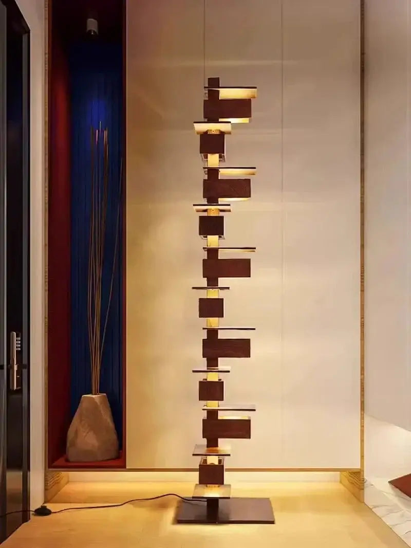 Luxury Designer Handcrafted Wood & Iron Floor Lamp for Living Room - Lamps