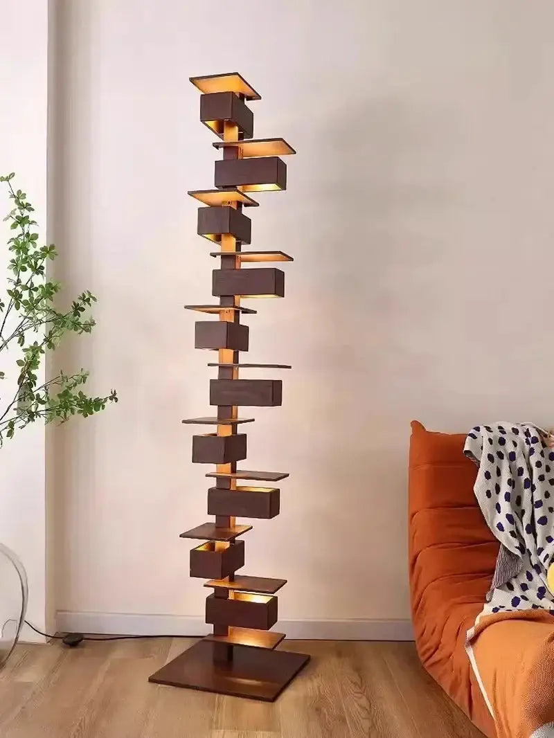Luxury Designer Handcrafted Wood & Iron Floor Lamp for Living Room - Lamps