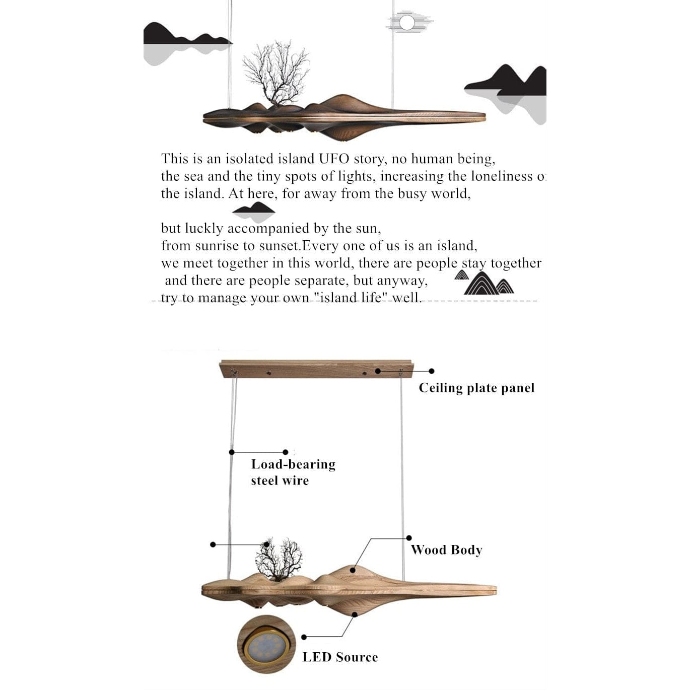 Luxury Wood Ceiling Lamps Handcrafted Solid Log Biophilic Landscape Lighting - Pendant Lamps