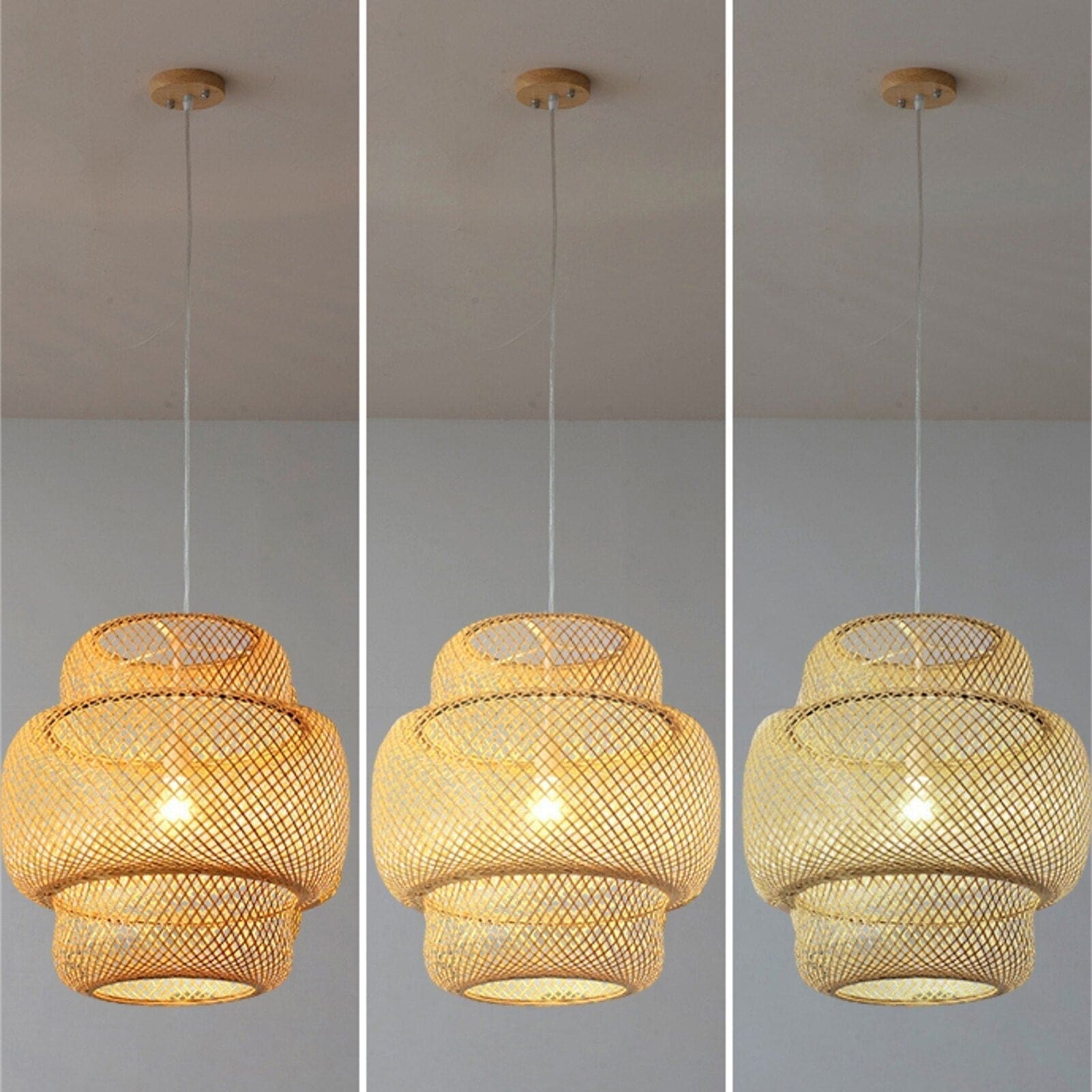 Bamboo Pendant Lighting | Biophilic Japandi Cottagecore Lamp Decor | Handmade Ceiling - Lamps