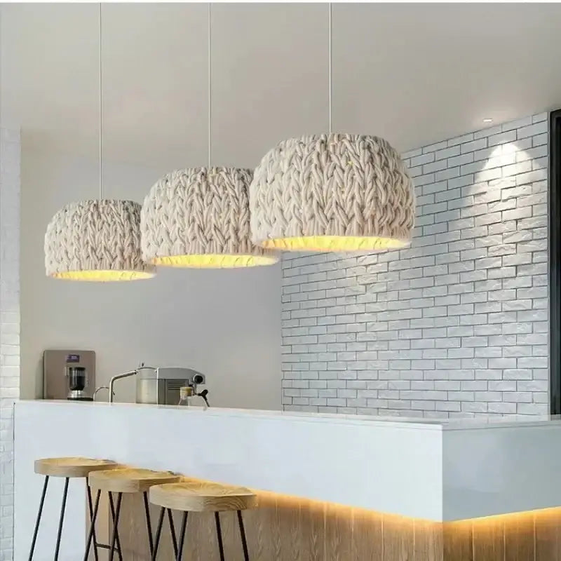 Handmade Knitted Rope Pendant Light for Living Room or Bedroom - Lamps