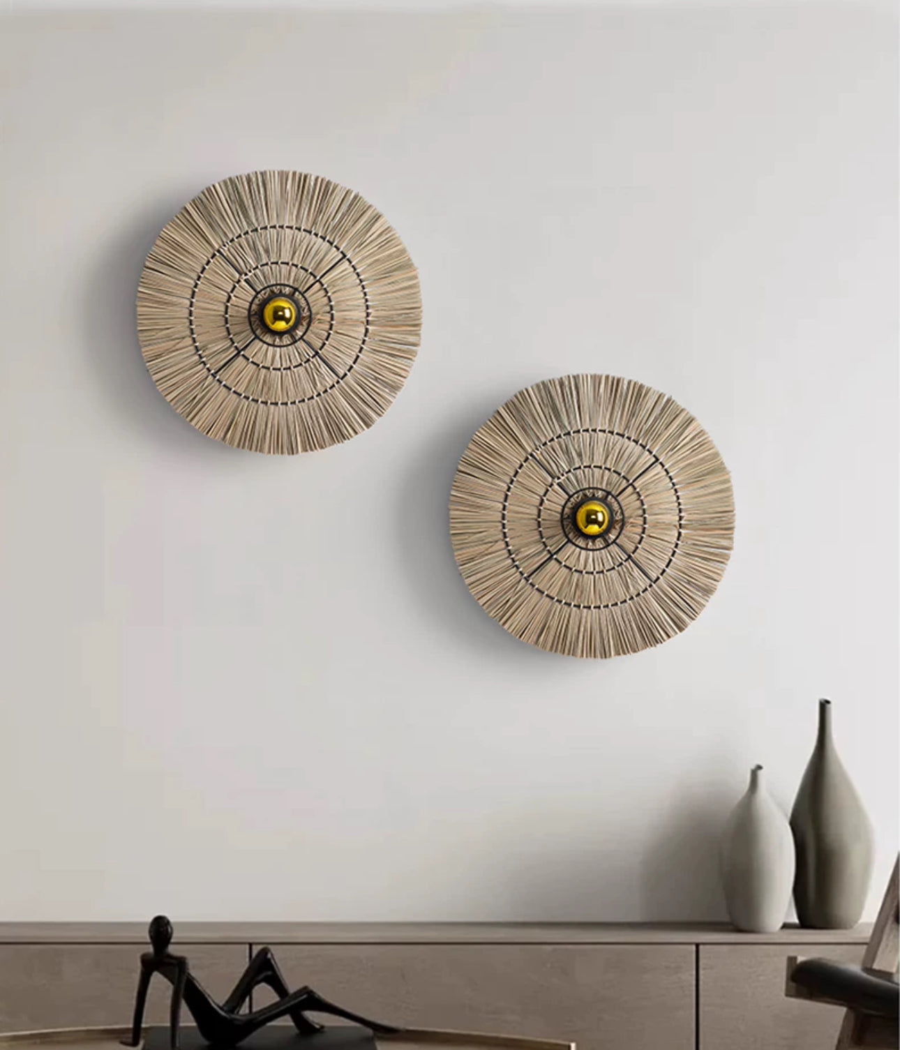 Handmade Straw Wall Lamp - 40 Cm 60 80 Rattan Round Design - Sconces