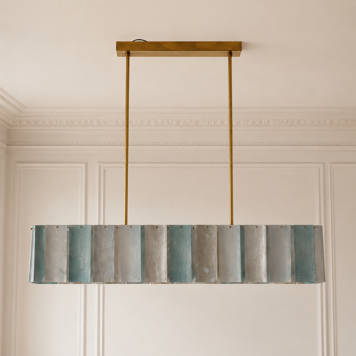Green Glass Disc Chandelier – Linear Copper Hand-blown Dining Room Casalolalights Luxury Lamps for Interior Designers