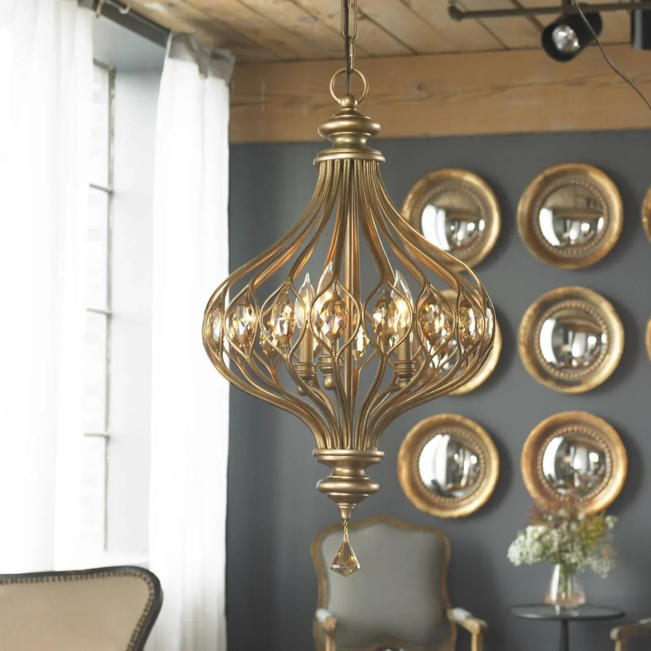 Antique Wrought Iron Crystal Globe Pendant Light | Casalola Lights
