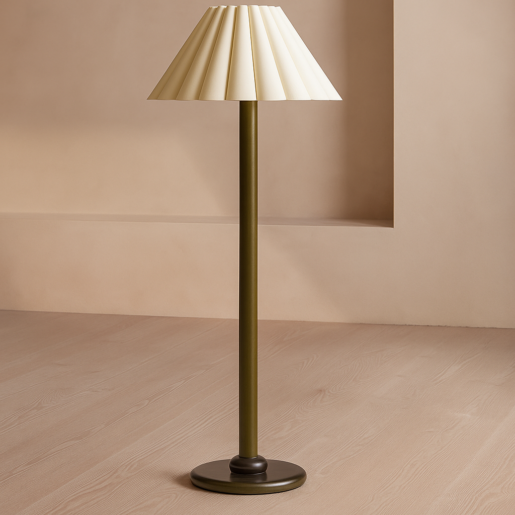 Wood Floor Lamp Pleated Shade | Bedside or Sofa Light 150cm Tall E26/e27 Dimmable Option Japandi Casalola Lights Luxury