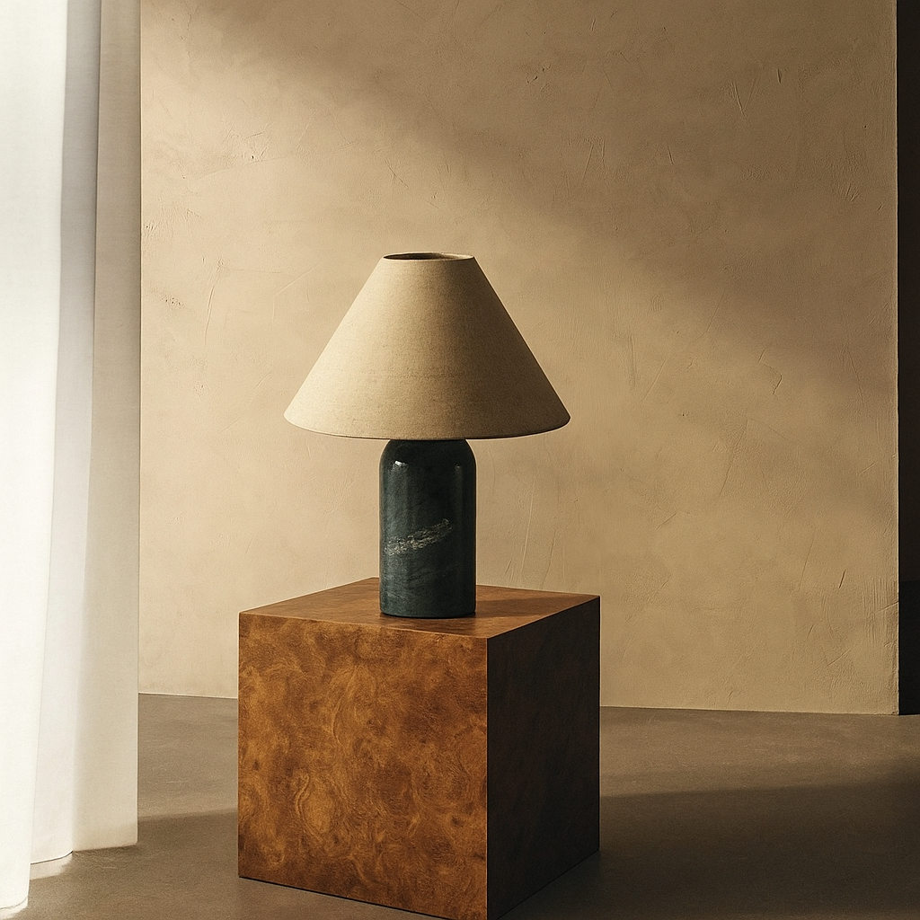 Japandi Green Marble Table Lamp with Linen Shade | Minimalist Bedside Lighting Casalolalights Luxury Lamps for Interior