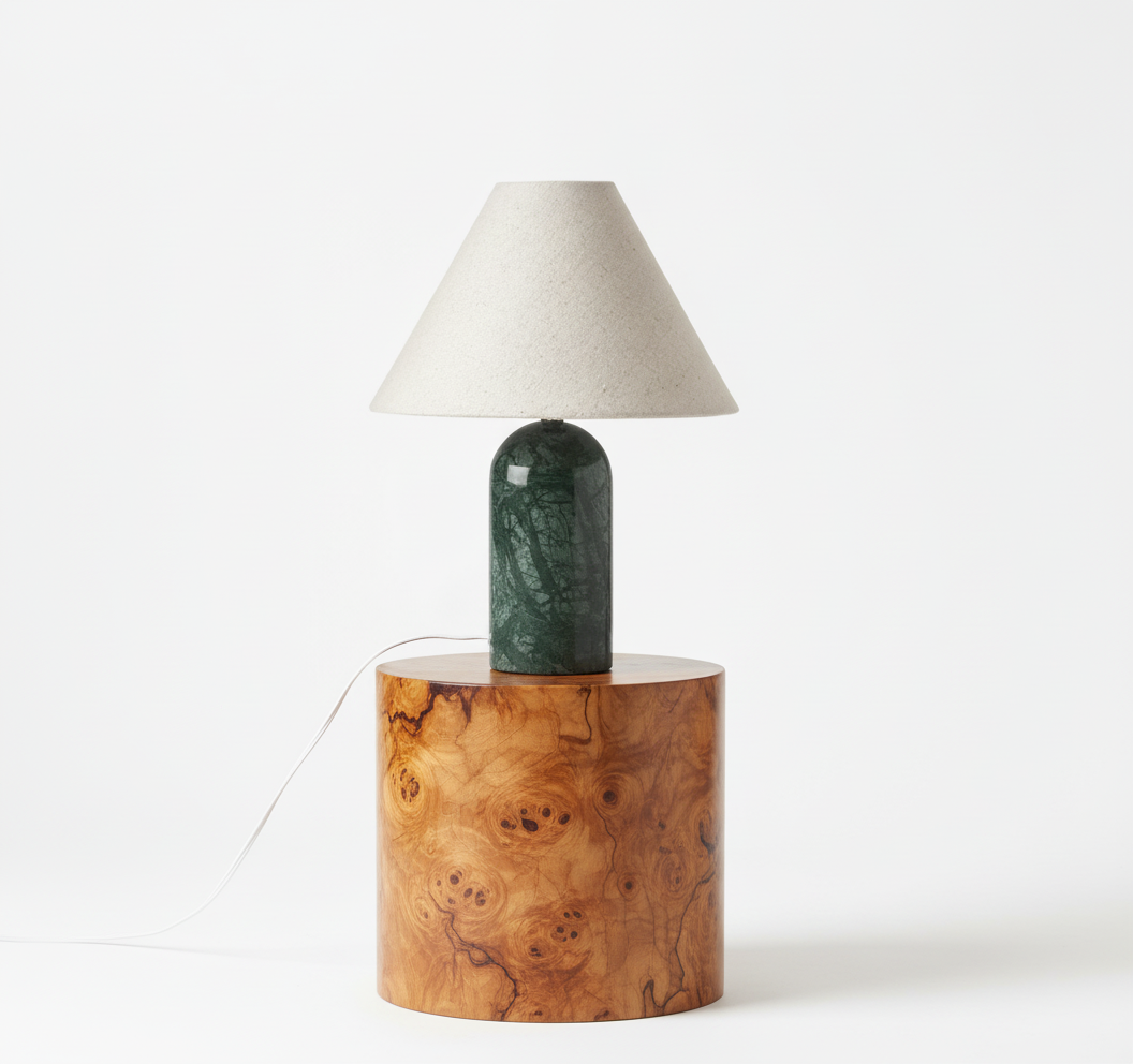 Japandi Green Marble Table Lamp with Linen Shade | Minimalist Bedside Lighting Casalolalights Luxury Lamps for Interior