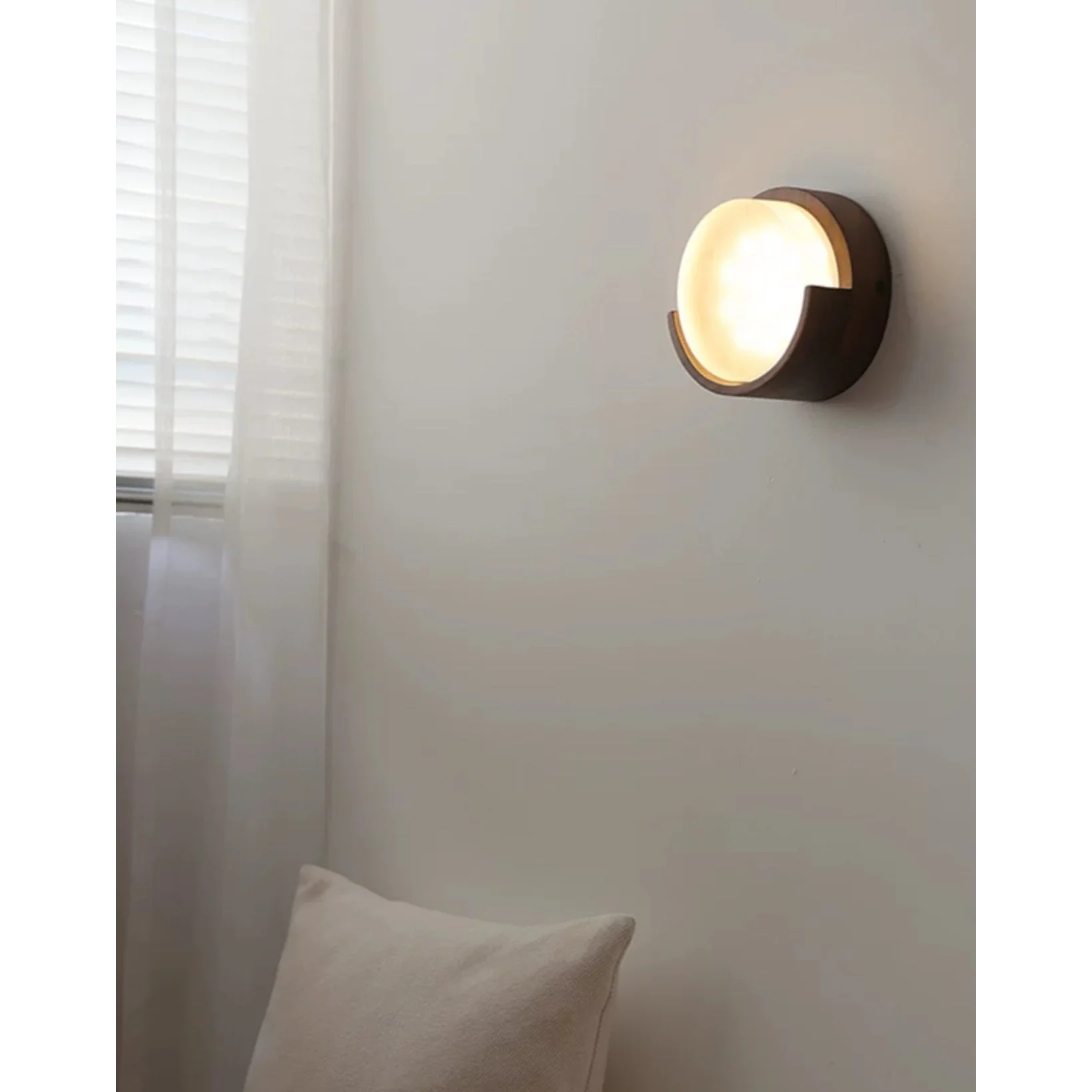 Compact walnut wall light full view